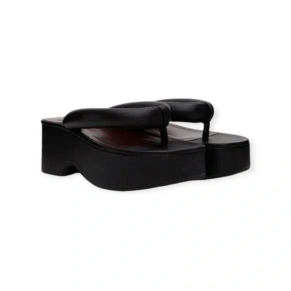 Staud 𒀭Rio Puffy Leather Thong Strap Platform Sandals 𒀭Black 𒀭39 9M - Picture 15 of 16